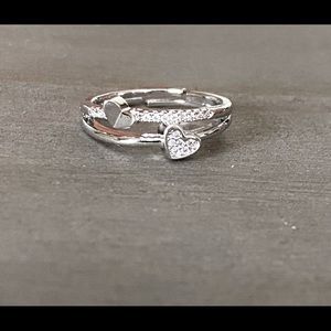 Silver double heart ring